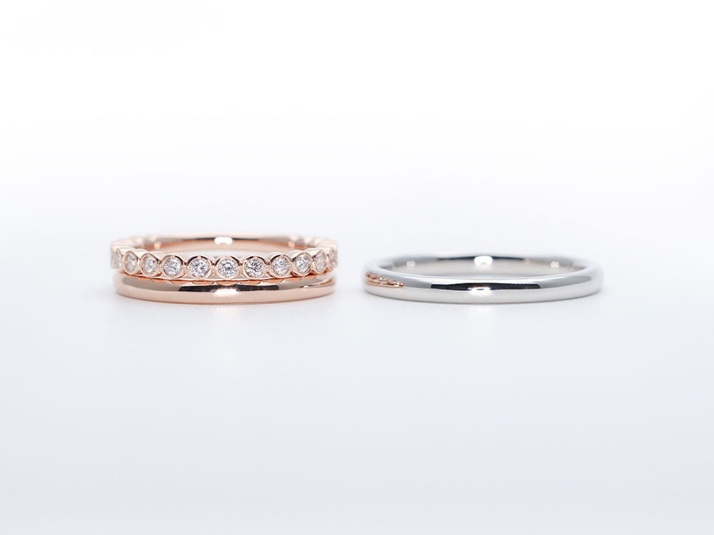 婚約指輪・ハーフエタニティリング・ローズプラチナゴールド・ペルー・コロンビア産フェアマインドゴールド・エシカルダイヤモンド